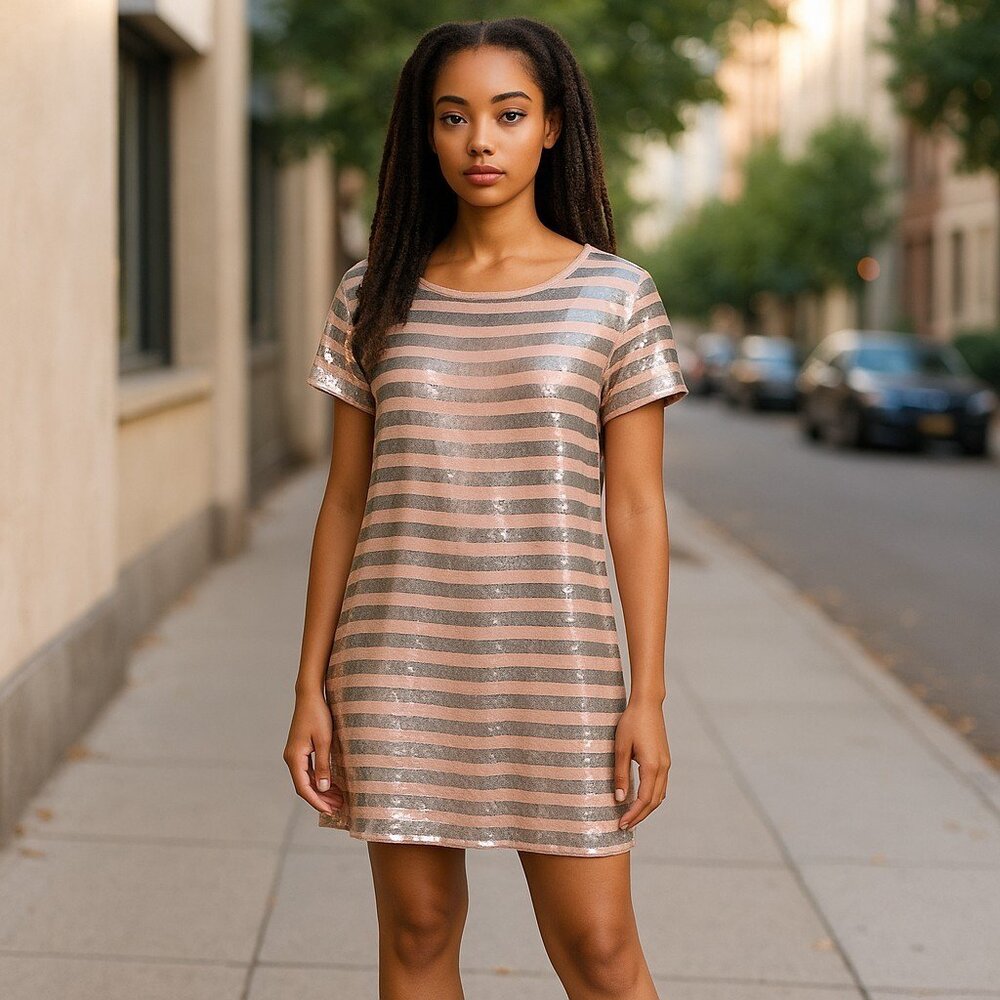 French Connection Dress Fitted Muted Light Pink Iridescent